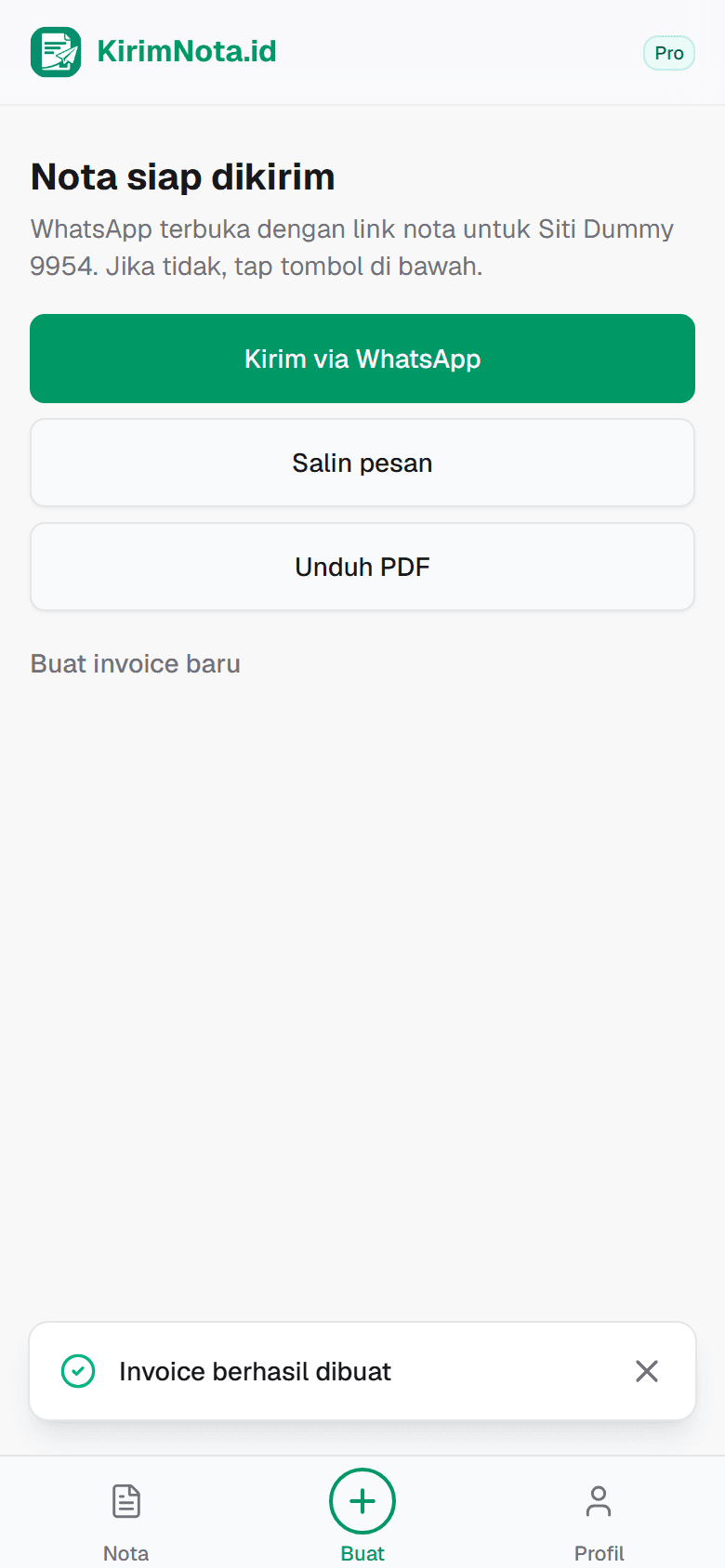Cuplikan layar: Cara unduh PDF nota di KirimNota