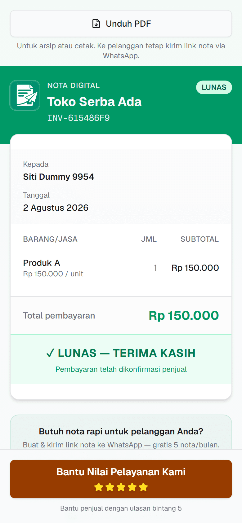 Cuplikan layar: Cara tandai nota lunas